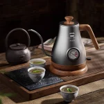1.0L Retro Electric Kettle Gooseneck Hand Brewed Coffee Pot Slender Mouth Teapot Stainless Steel Liner Kettle with thermometer - Image 2