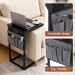 C-Shaped End Table with Charging Station and Power Outlet, Adjustable Height 18-32 Inch Couch Side Table with Hanging Organizer, Multi-Functional Bedside Table for Living Room, Bedroom, Office - Image 3