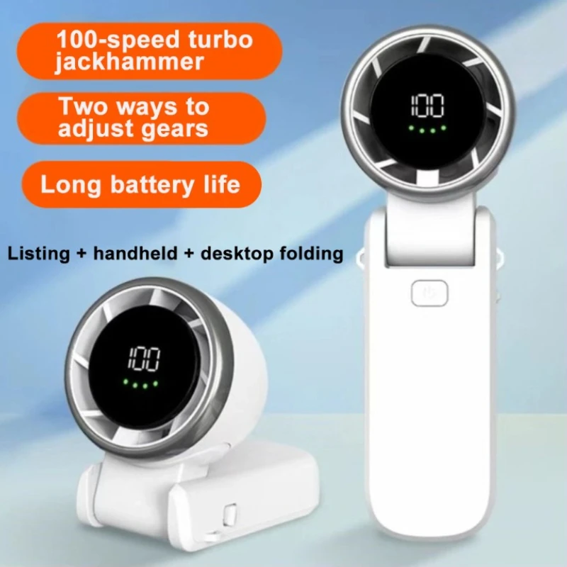 kf-S0df9c311d120481c96e2c4e78b0c0329r Portable Handheld Mini Fan Turbo High-Speed Hanging Neck Cooling Fan Digital Display USB Rechargeable Fan for Camping - Image 1