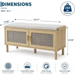 Entryway Shoe Storage Bench with Cushion - 39 in Mudroom & Hallway Seat - Rattan Storage Cabinet with 2 Doors - Shoe Rack Organizer for Bedroom -Rattan - Image 2