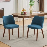 2/4Pcs Dining Chair, Linen Upholstered Dining Chair with Wood Legs, Wing Backrest, Wooden Kitchen Chair, Kitchen Chairs with Thick Cushions for Dining Room, Living Room