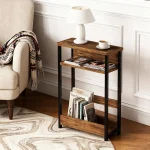Narrow Side Table for Small Spaces, 3 Tier Small End Table with Magazine Holder, Slim Skinny Nightstand Bedside Tables with Storage Shelf for Living Room Bedroom Brown - Image 6