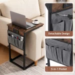C Shaped End Table with Side Pocket, Height Adjustable Couch Side Table for Bedroom, Balcony, Living Room & Office, Black Metal Frame with Sturdy Base, Space-Saving Design - Image 5