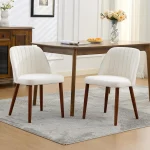 Dining Chairs Set of 2 – Upholstered Wood Legs Kitchen Dining Room Chairs High-Density Foam Padding; Soft Fabric; Sturdy Cross-Frame Legs; Non-Slip Foot; Easy to Assembly, for Kitchen, Dining Room