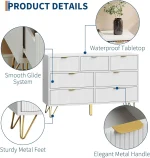 7-Drawer Dresser, Modern White Chest of Drawers with Gold Metal Handles & Wood Legs, Large Storage Organizer Unit for Bedroom, Entryway, Hallway - Image 4