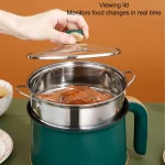 Electric Hot Pot Green 1.8L 600W Cooking Pot with Steam 2 Adjustable Level Anti Stick Multifunctional Cooker for Soup Noodle