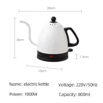 800ml Electric Kettle Gooseneck Hand Brew Coffee Pot Teapot 304 Stainless Steel Water Jug Slender Mouth Hand Brewing Pot 1000W - Image 6