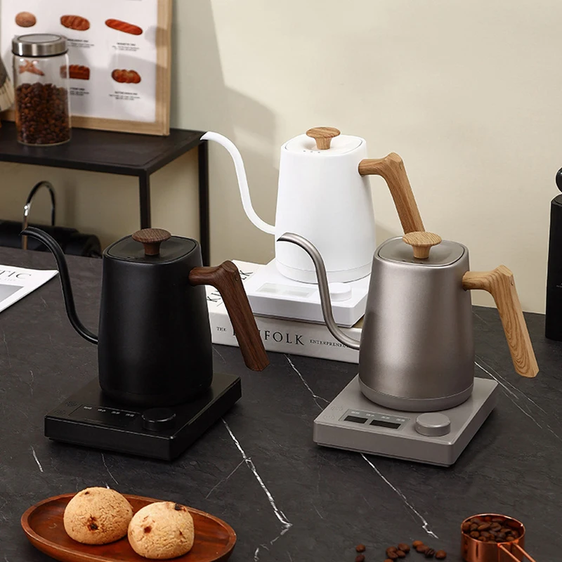 kf-S7603c180587e4958aaae4460616e53cdF 800ml Gooseneck Electric Kettle Hand Brew Coffee Pot Teapot 304 Stainless Steel Water Jug Slender Mouth Hand Brewing Pot 1000W - Image 1