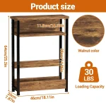 Narrow Side Table for Small Spaces, 3 Tier Small End Table with Magazine Holder, Slim Skinny Nightstand Bedside Tables with Storage Shelf for Living Room Bedroom Brown - Image 2