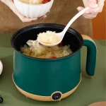 Electric Hot Pot Green 1.8L 600W Cooking Pot with Steam 2 Adjustable Level Anti Stick Multifunctional Cooker for Soup Noodle - Image 5