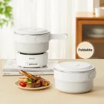 2.0L Foldable Electric Cooking Pot Home Hotpot Rice Cooker Multifunctional Electric Pan Non-stick Electric Skillet for Travel