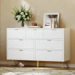 7-Drawer Dresser, Modern White Chest of Drawers with Gold Metal Handles & Wood Legs, Large Storage Organizer Unit for Bedroom, Entryway, Hallway