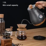 1.0L Retro Electric Kettle Gooseneck Hand Brewed Coffee Pot Slender Mouth Teapot Stainless Steel Liner Kettle with thermometer - Image 3