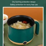 Electric Hot Pot Green 1.8L 600W Cooking Pot with Steam 2 Adjustable Level Anti Stick Multifunctional Cooker for Soup Noodle - Image 6