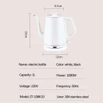 220V Electric Kettle Household Gooseneck TeaPot 1.0L Water Boiler Hand Brewing Coffee Pot Tea Maker 304 Stainless Steel Liner - Image 6