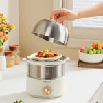 350W Electric Egg Cooker Timed Egg Boiler Breakfast Machine Automatic Steamer Egg Custard Steaming Cooker Food Warmer 2 Layers - Image 2