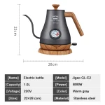 1.0L Retro Electric Kettle Gooseneck Hand Brewed Coffee Pot Slender Mouth Teapot Stainless Steel Liner Kettle with thermometer - Image 6