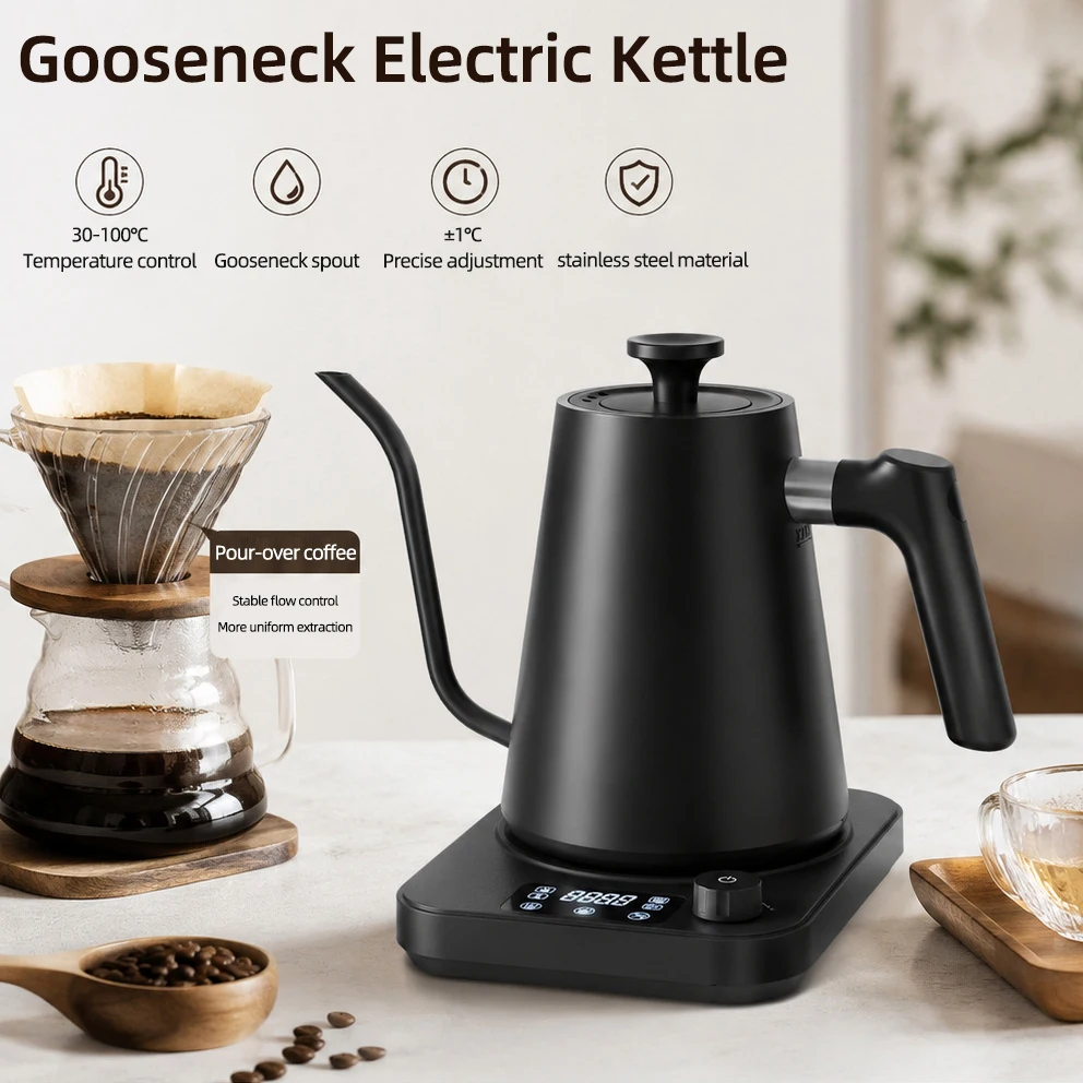 kf-Sa0cef8a99f8944dd970c93d714c8776d2 110V/220V Gooseneck Electric Kettle 1.0L Temperature Control Stainless Steel Inner Quick Heating 1200W Anti-dry Protection - Image 1