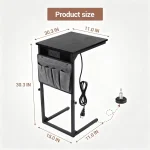 C-Shaped End Table with Charging Station and Power Outlet, Adjustable Height 18-32 Inch Couch Side Table with Hanging Organizer, Multi-Functional Bedside Table for Living Room, Bedroom, Office - Image 2