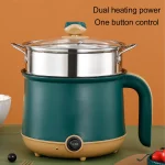 Electric Hot Pot Green 1.8L 600W Cooking Pot with Steam 2 Adjustable Level Anti Stick Multifunctional Cooker for Soup Noodle - Image 2