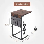 C Shaped End Table with Side Pocket, Height Adjustable Couch Side Table for Bedroom, Balcony, Living Room & Office, Black Metal Frame with Sturdy Base, Space-Saving Design - Image 2