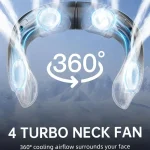 Neck Fan Turbine 360° 4000mAh Leafless Portable Vaneless Design 3 speed USB Rechargeable LED display Strong Wind Fast Cooling - Image 2