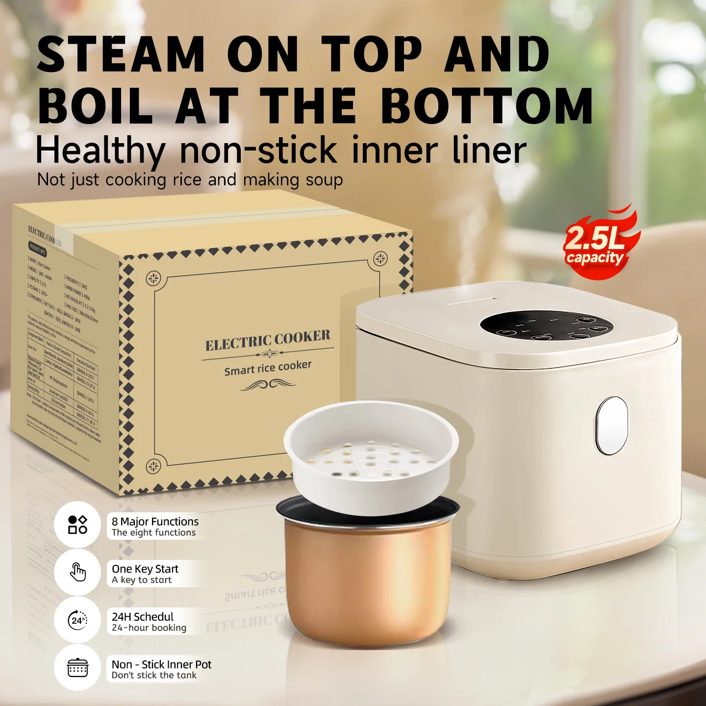 kf-Sc8af91d7f7a74445996c7145700c712ak 2.5L MultiCooker Electric Rice Cooker with Non-Stick Pot 1-3 People Mini Cooking Machine Steamed Smart Rice Cooker Kitchen 220V - Image 1