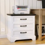 Modern Farmhouse Wood Nightstand with Charging Station & 3 Large Drawers, 24 Inch Wide Rustic Bedside Table & End Table with Storage Bedside Cabinet for Bedroom Living Room Small Space White - Image 6
