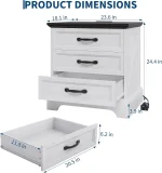 Modern Farmhouse Wood Nightstand with Charging Station & 3 Large Drawers, 24 Inch Wide Rustic Bedside Table & End Table with Storage Bedside Cabinet for Bedroom Living Room Small Space White - Image 2