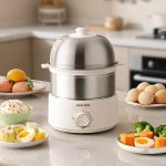 400W Electric Egg Boiler Breakfast Machine Multicooker Steamer Automatic Egg Cookers Home Egg Custard Steaming Cooker with Timer