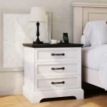 Modern Farmhouse Wood Nightstand with Charging Station & 3 Large Drawers, 24 Inch Wide Rustic Bedside Table & End Table with Storage Bedside Cabinet for Bedroom Living Room Small Space White - Image 5
