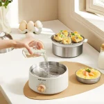 350W Electric Egg Cooker Timed Egg Boiler Breakfast Machine Automatic Steamer Egg Custard Steaming Cooker Food Warmer 2 Layers - Image 4