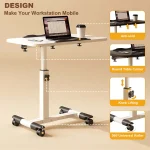 Overbed Table with Wheels Adjustable Height, Foldable Side Table, Rolling Table Standing Desk Potable Laptop Desk Computer Workstations for Home Office - Image 4