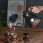 1.0L Retro Electric Kettle Gooseneck Hand Brewed Coffee Pot Slender Mouth Teapot Stainless Steel Liner Kettle with thermometer