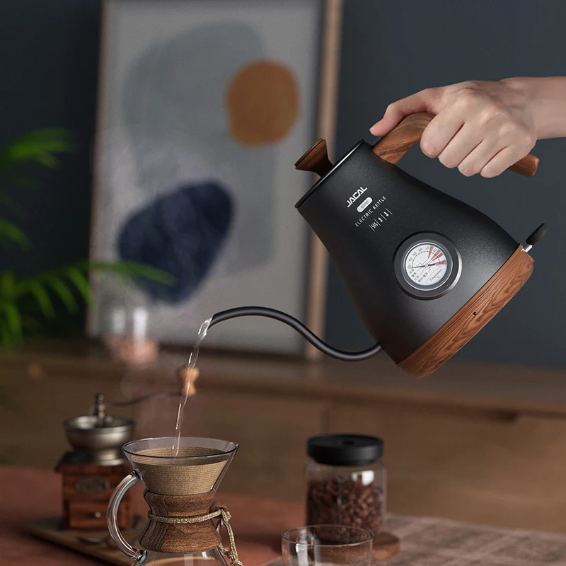 kf-Sff8472c638b1446688d27dc7e0ca700dK 1.0L Retro Electric Kettle Gooseneck Hand Brewed Coffee Pot Slender Mouth Teapot Stainless Steel Liner Kettle with thermometer - Image 1