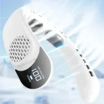 Leafless Portable Neck Fan 360° Turbine Vaneless Design 3 Gears Super Strong Wind Fast Cooling Digital Display for Outdoor